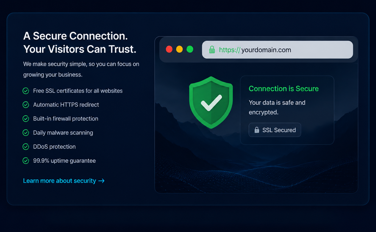 Secure HTTPS website connection and SSL protection overview