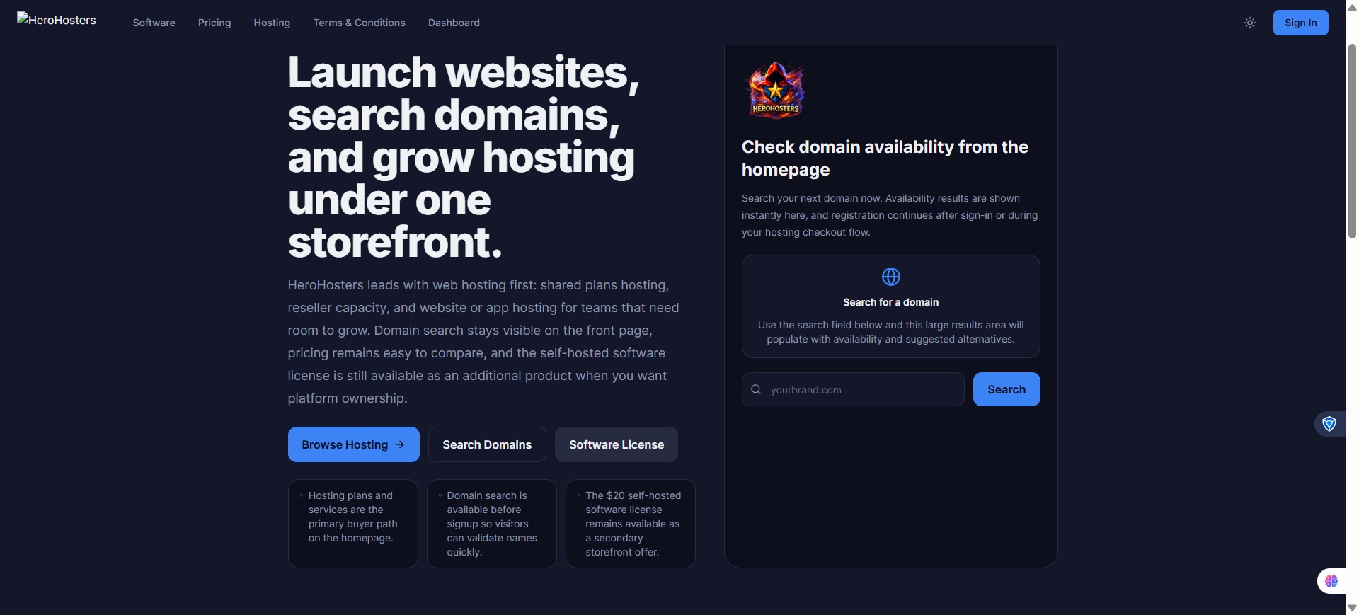 HeroBuilder customer hosting platform preview