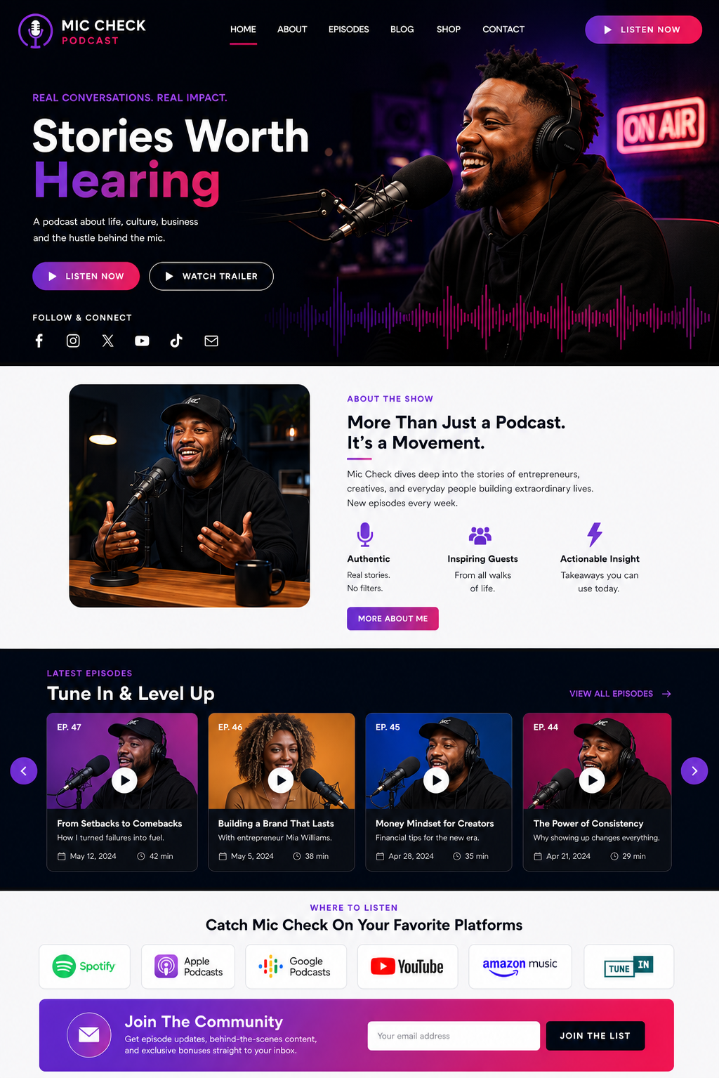 Podcast & Media one-page template